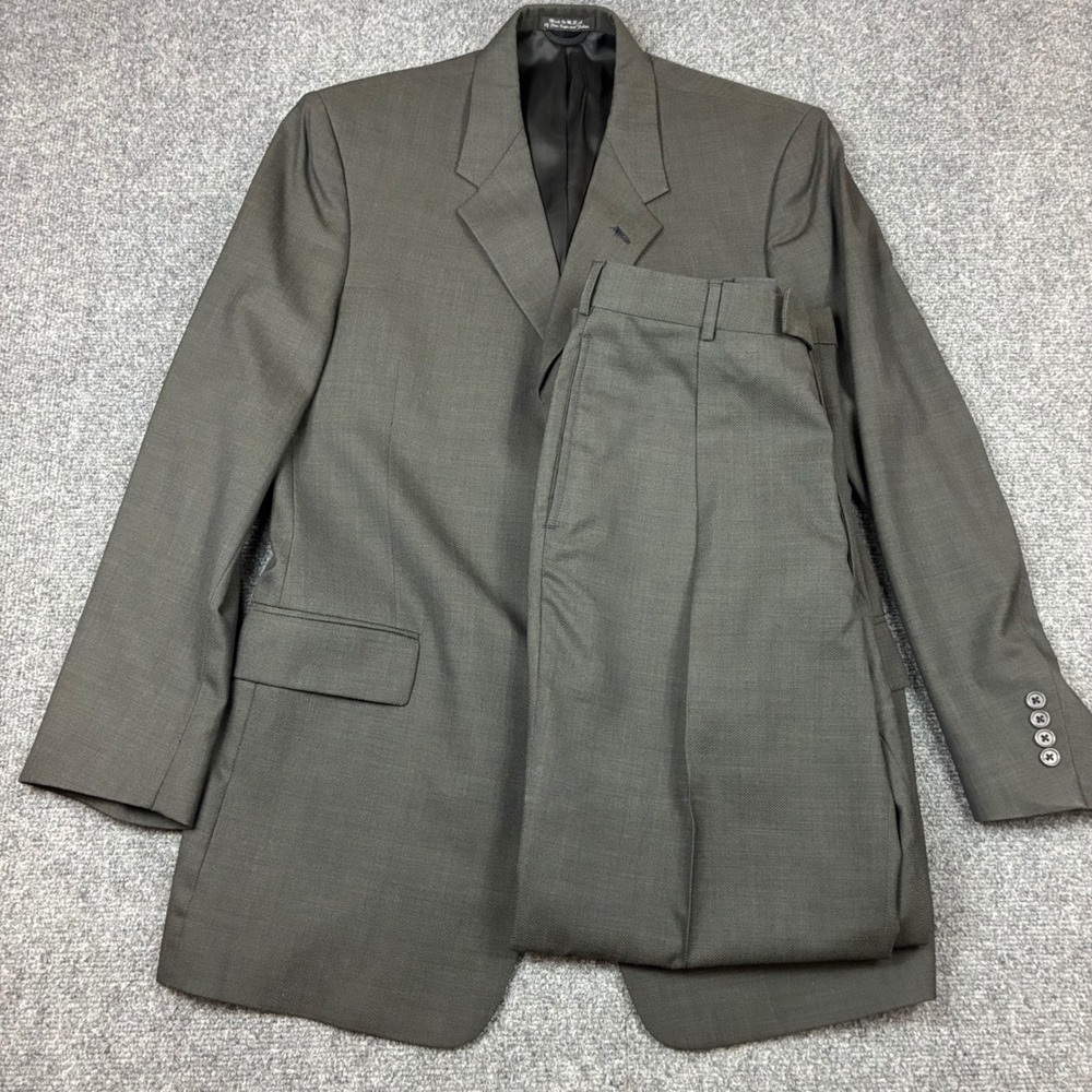 Kenneth Cole New York Mens Suit Set Olive Grey 3 Button Blazer Trousers USA Made